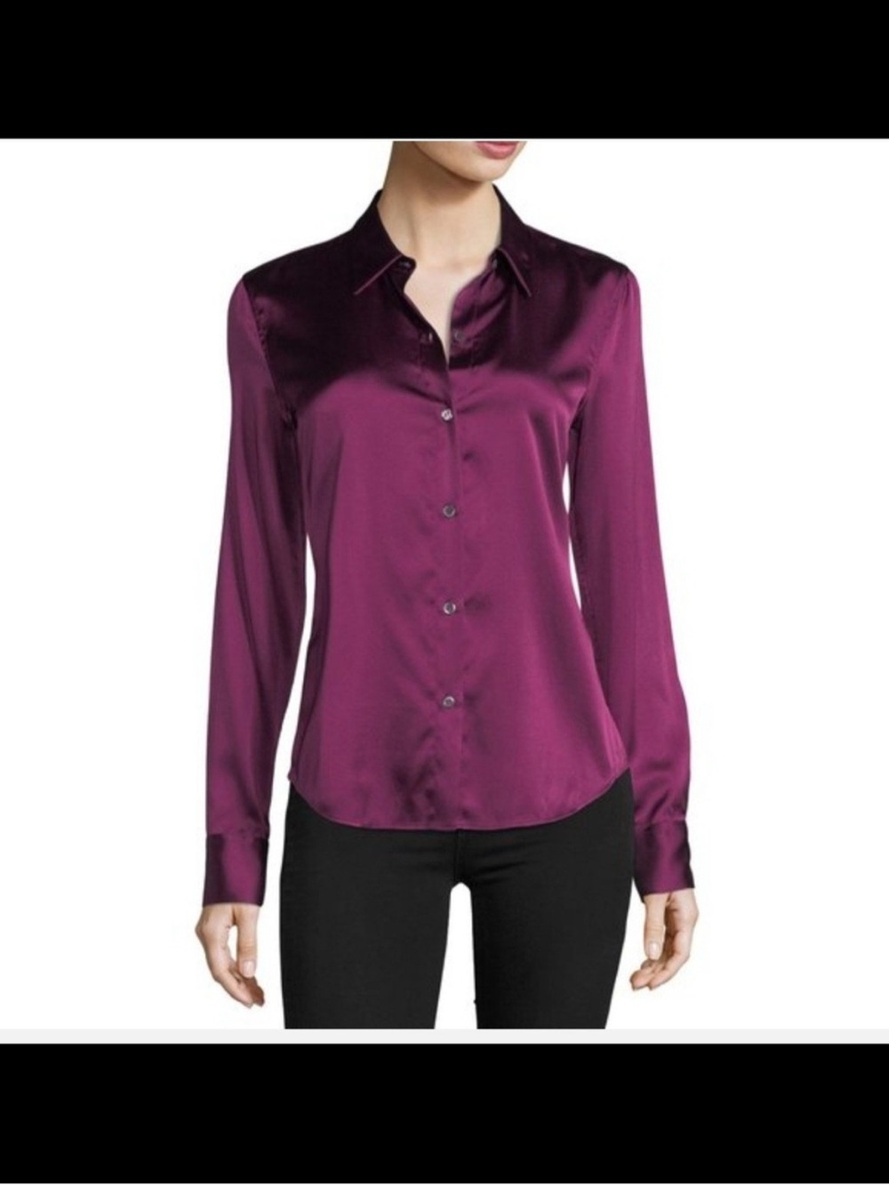 Theory Women's Satin Button-Down Blouse in Plum Size Medium